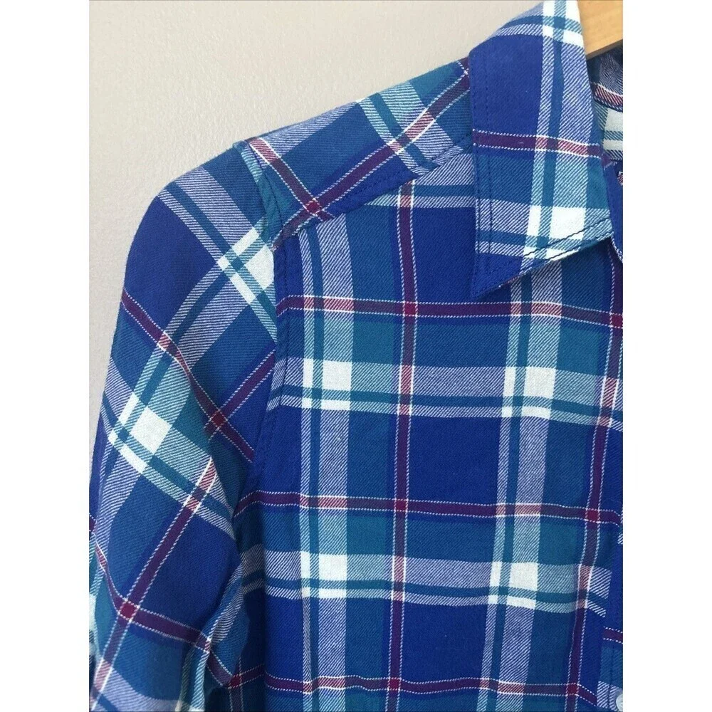 Express Women’s S Plaid Boyfriend Flannel Blue Purple Button Down NWT - Picture 2 of 6